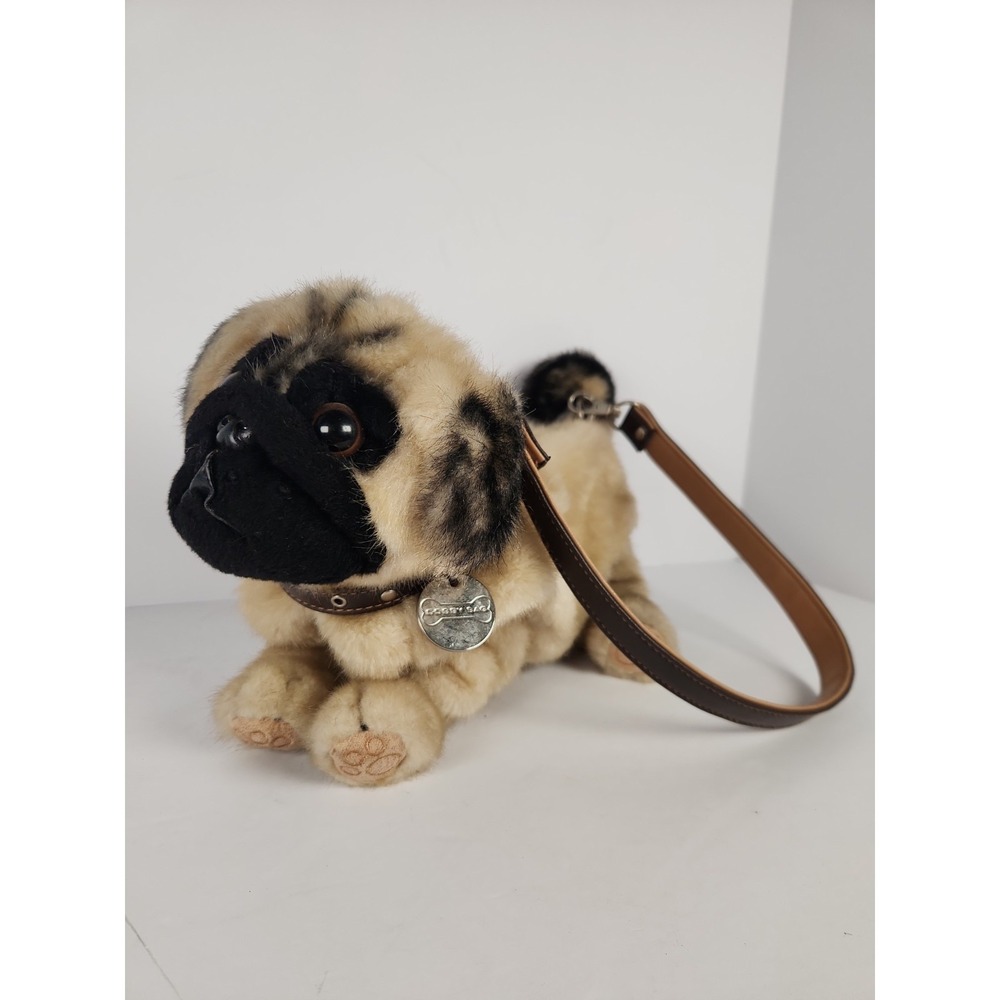 Vintage Doggy Bag Plush Pug Dog Purse 3D Realistic Handbag Zipper Lined Y2K